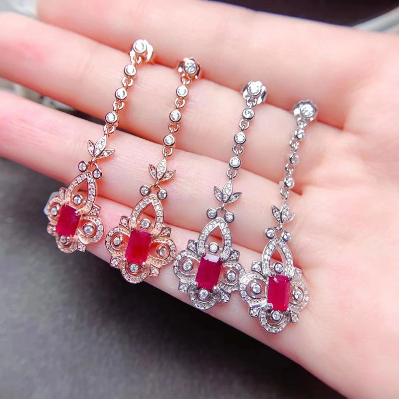 925 Silver Ruby Drop Earrings for Women