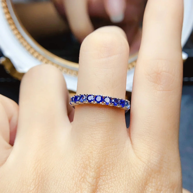 Sterling Silver 3mm Natural Sapphire Ring for Women