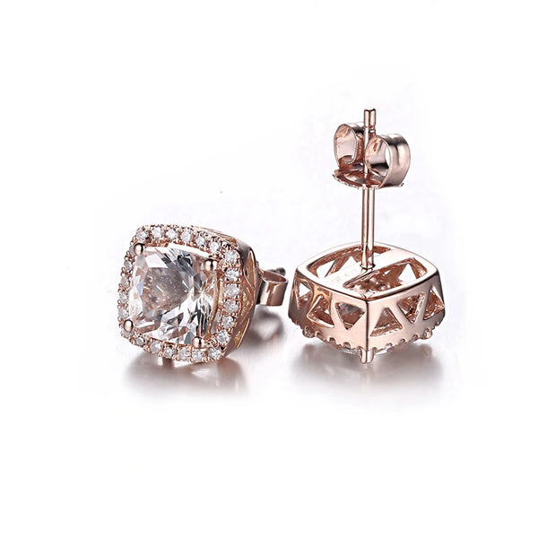 18K Rose Gold Morganite Cushion Stud Earrings for Women