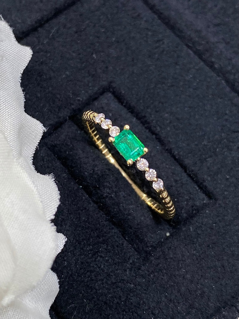 18K Yellow Gold Emerald Ring for Women
