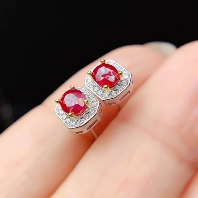 925 Silver Natural Ruby Earrings Classic Design for Women