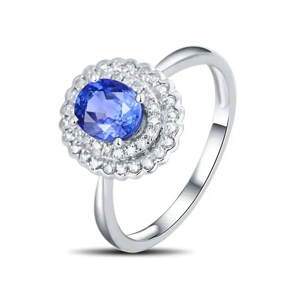 White Gold 18k 6x5mm Oval Sapphire Diamond Ring for Women