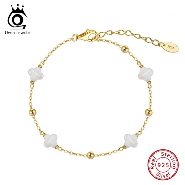 Sterling Silver Four-leaf Flower Chain Bracelet with 14K Gold Plating