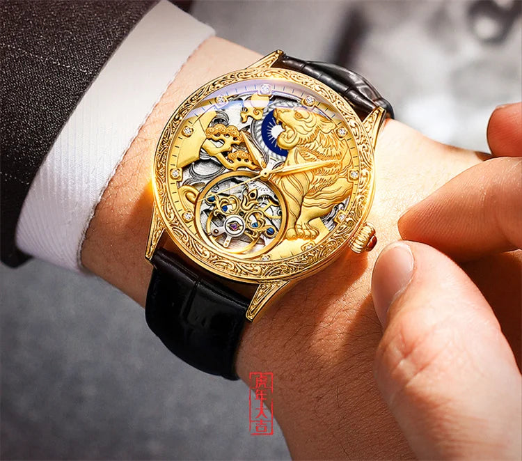 Gold Automatic Skeleton Watch for Men