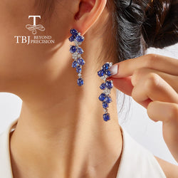 Sterling Silver Natural Sapphire Long Earrings for Women