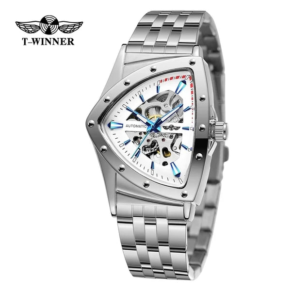 Golden Stainless Steel Triangle Skeleton Mechanical Watch for Men