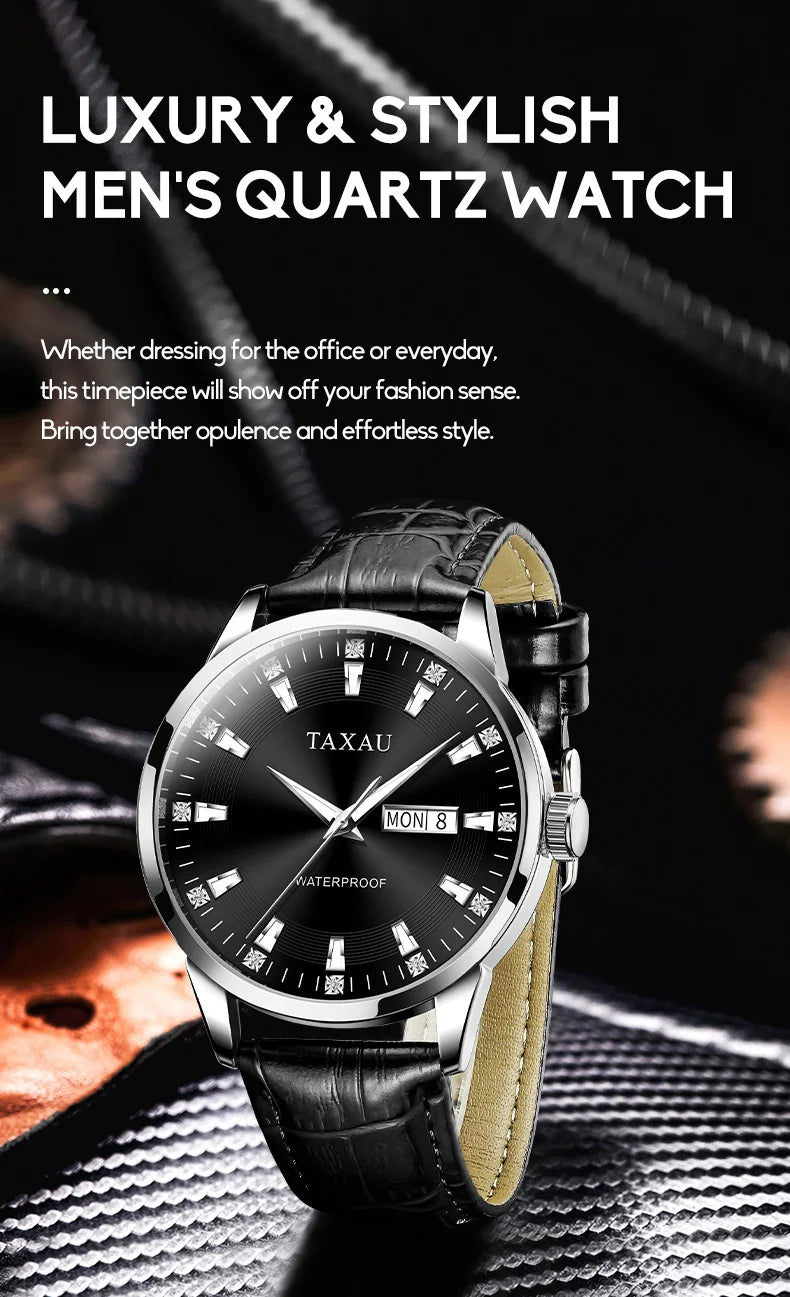 Stainless Steel Leather Fashion Quartz Watch for Men