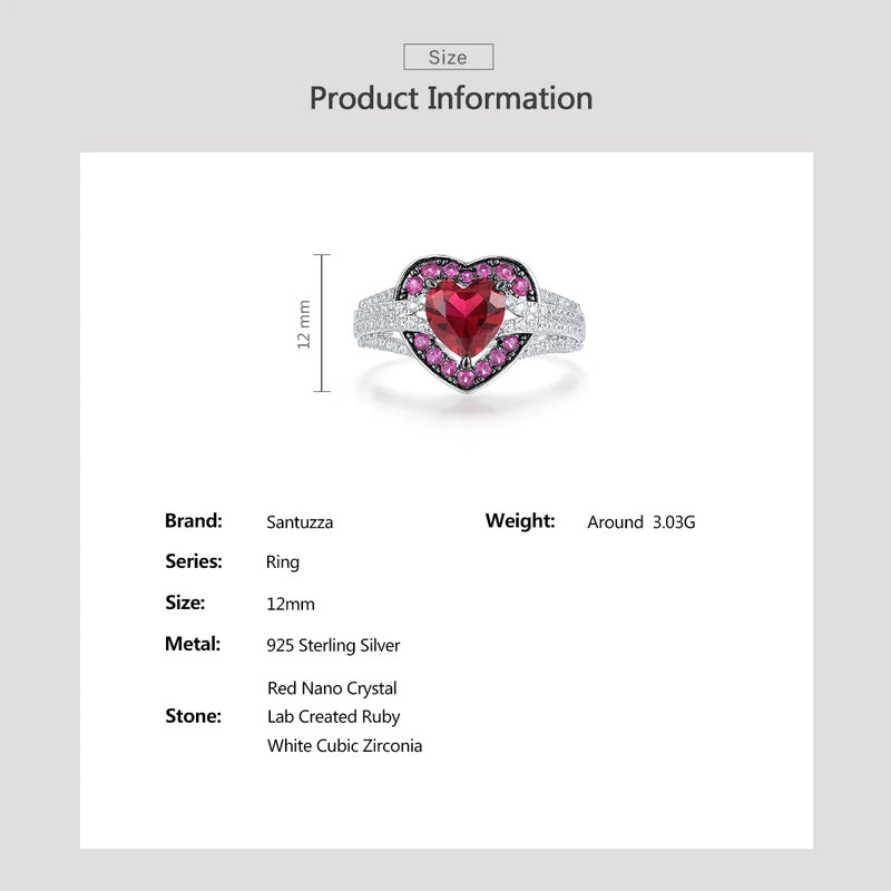 Sterling Silver Red Stone Heart Solitaire Ring for Women