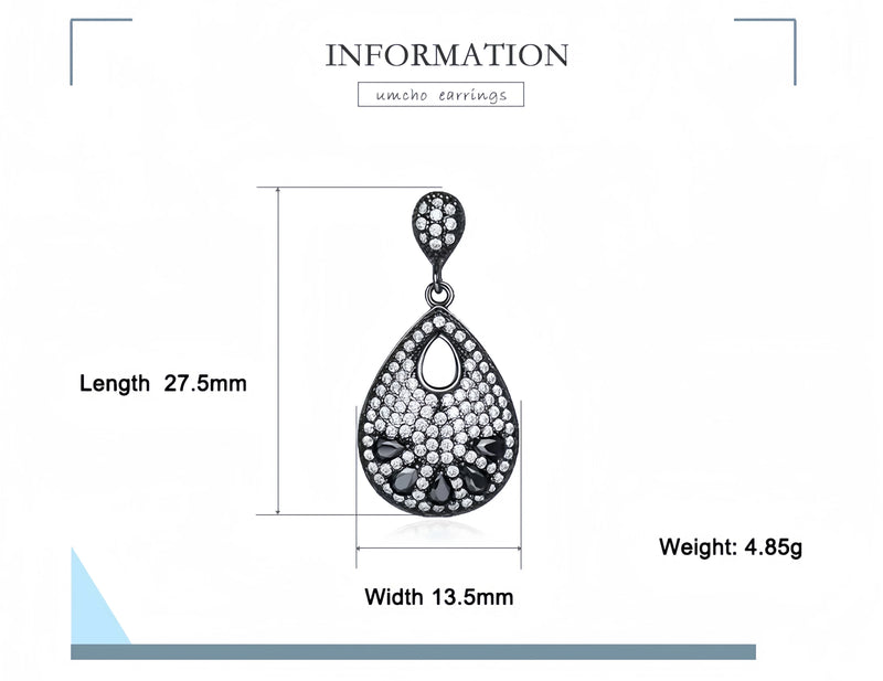 Sterling Silver Black Zircon Dangle Earrings for Women