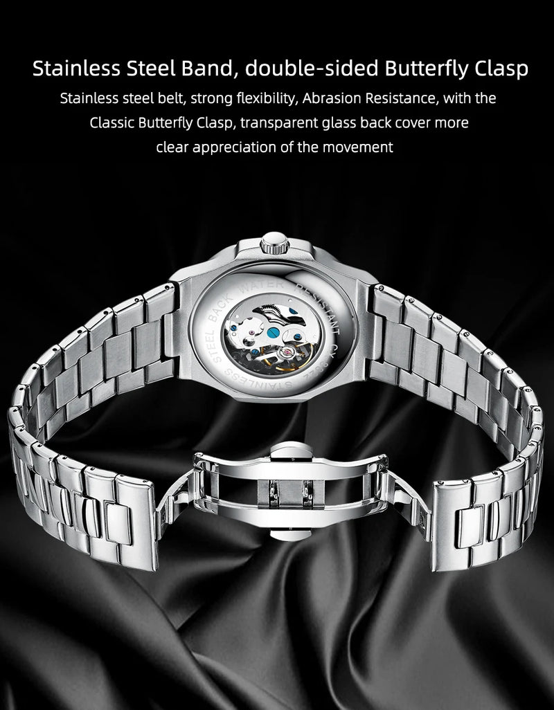 Stainless Steel Automatic Luminous Mechanical Wristwatch for Men