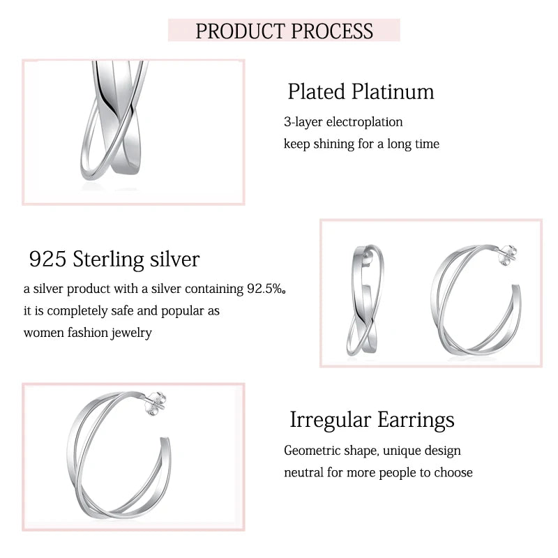 Sterling Silver X Shape Earrings For Women