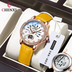 Stainless Steel Hollowed Out Automatic Diamond Waterproof Luminous Watch for Women