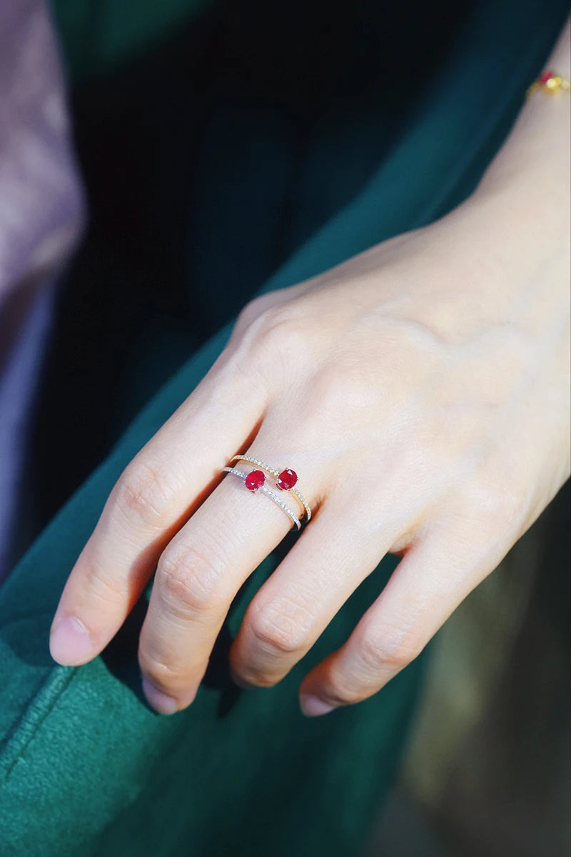 18K White or Yellow Gold Natural Ruby Ring for Women