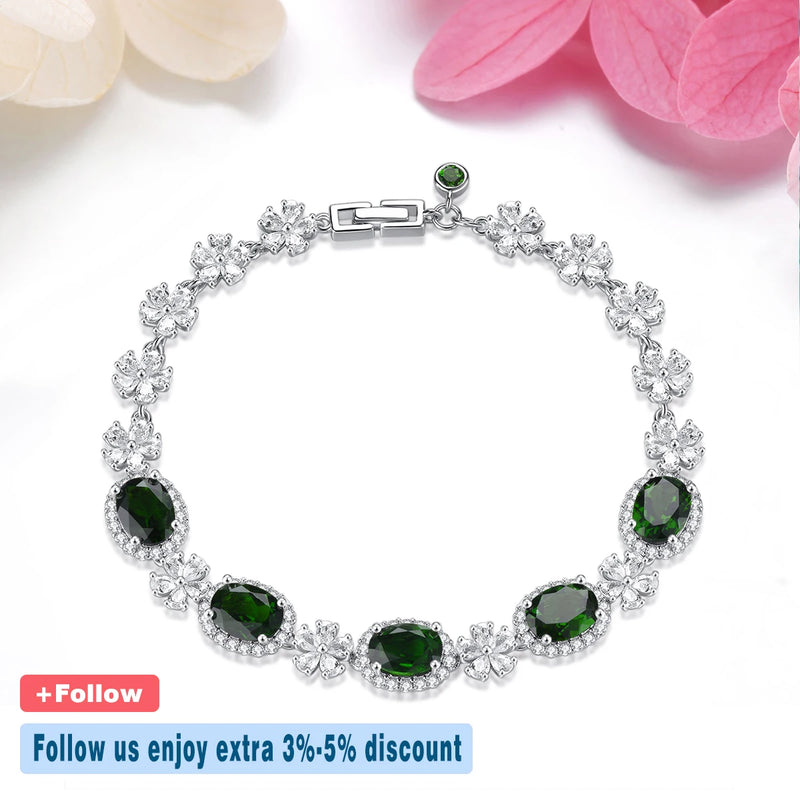 Sterling Silver Chrome Diopside Bracelet, 6.80 Carats for Women