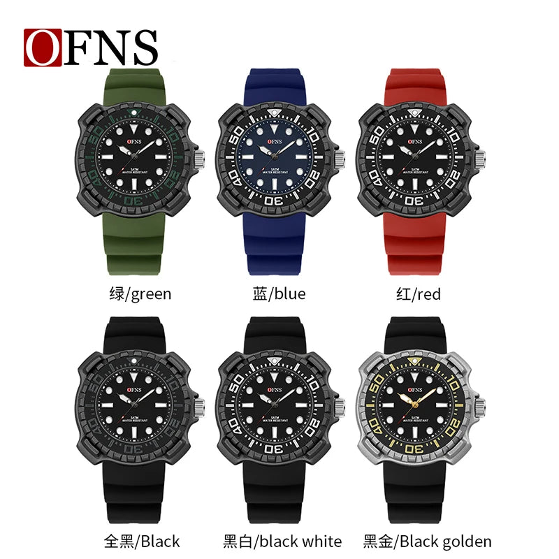 Quartz Silicone Strap 50M Waterproof Sport Watch for Men