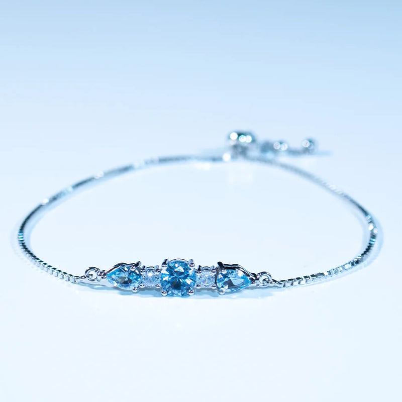 Sterling Silver Blue Topaz Adjustable Bangle Bracelet for Women