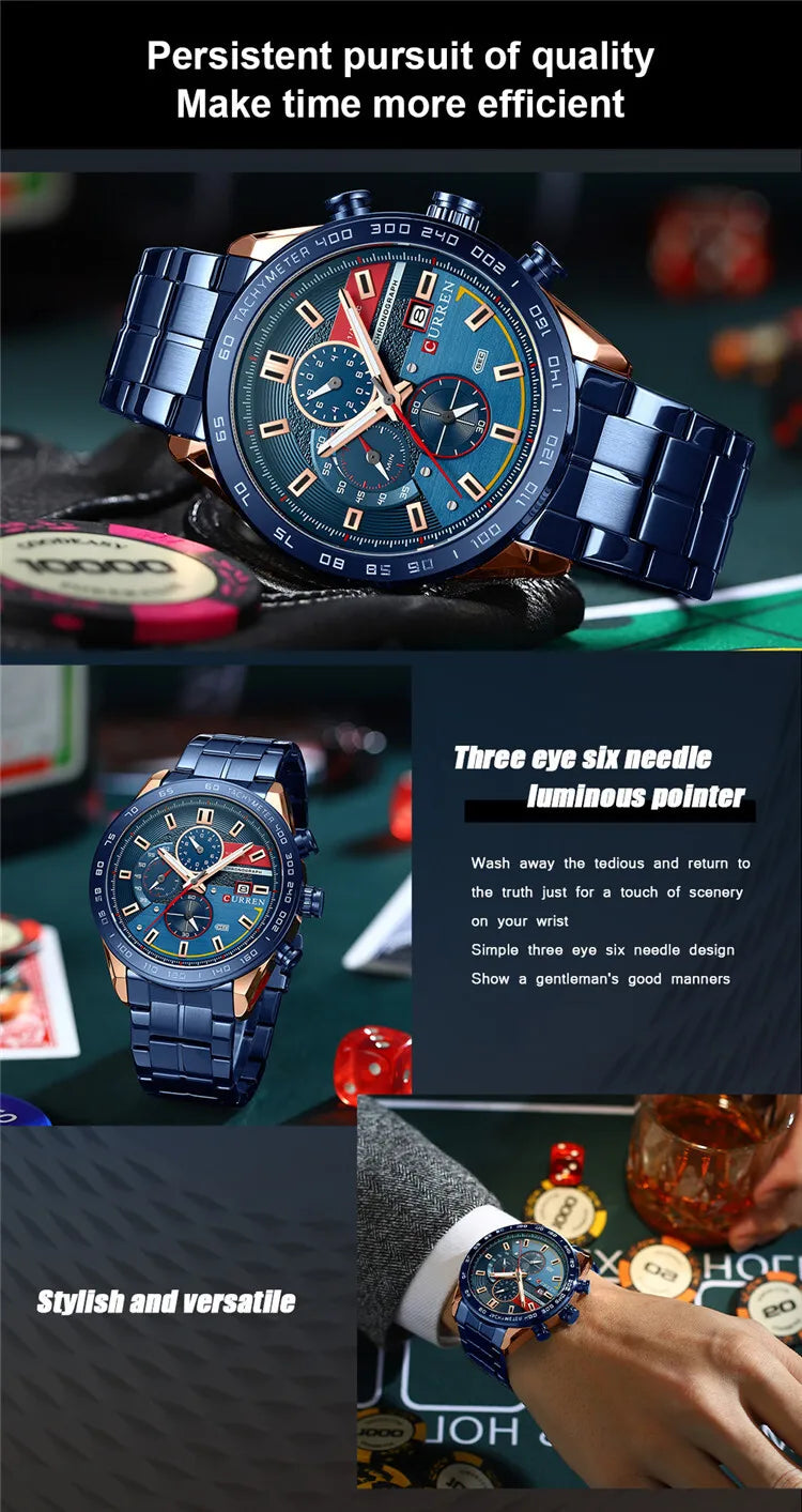 Stainless Steel Quartz Chronograph Watch for Men