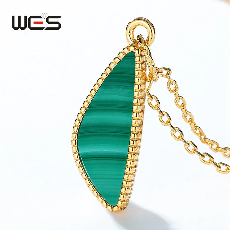 Gold Plated 925 Silver Malachite Triangle Pendant for Ladies