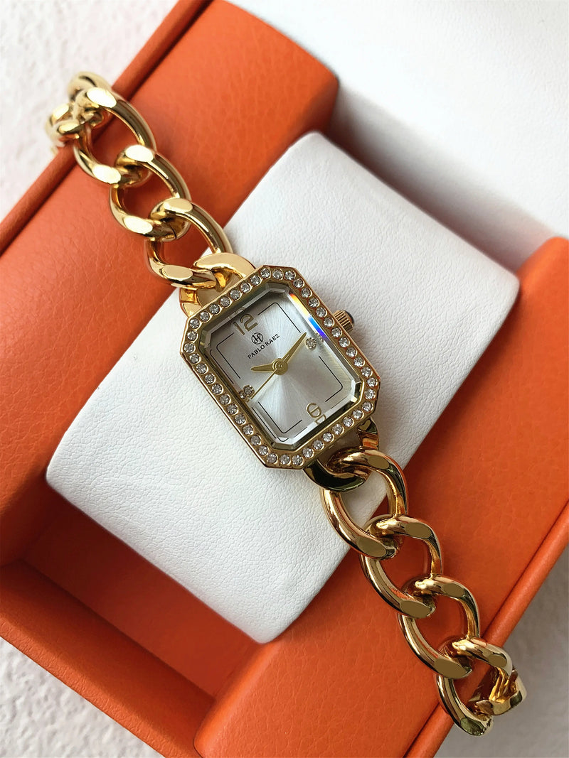 Elegant Gold Stainless Steel Women's Quartz Wristwatch