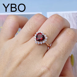 Sterling Silver Natural Red Garnet Heart Ring for Women