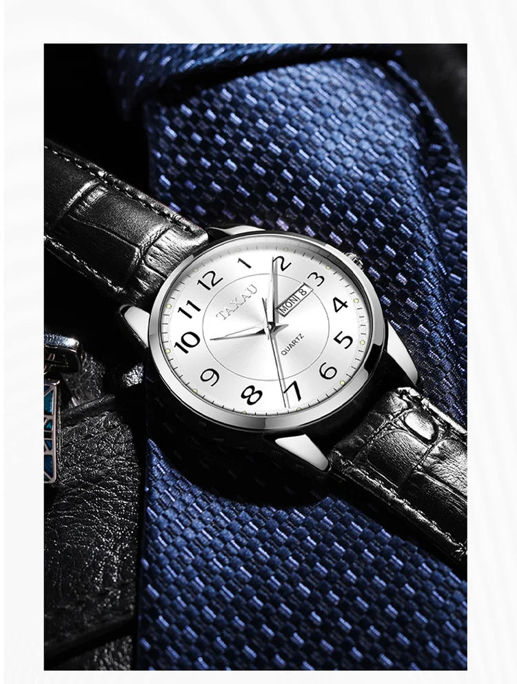 Stainless Steel Leather Casual Waterproof Luminous Watch for Men