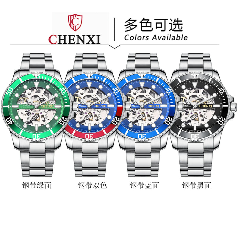 Stainless Steel Hollow Out Automatic Mechanical Watch for Men