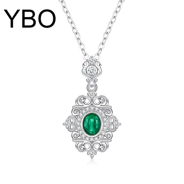 925 Sterling Silver Natural Emerald Pendant Necklace for Women