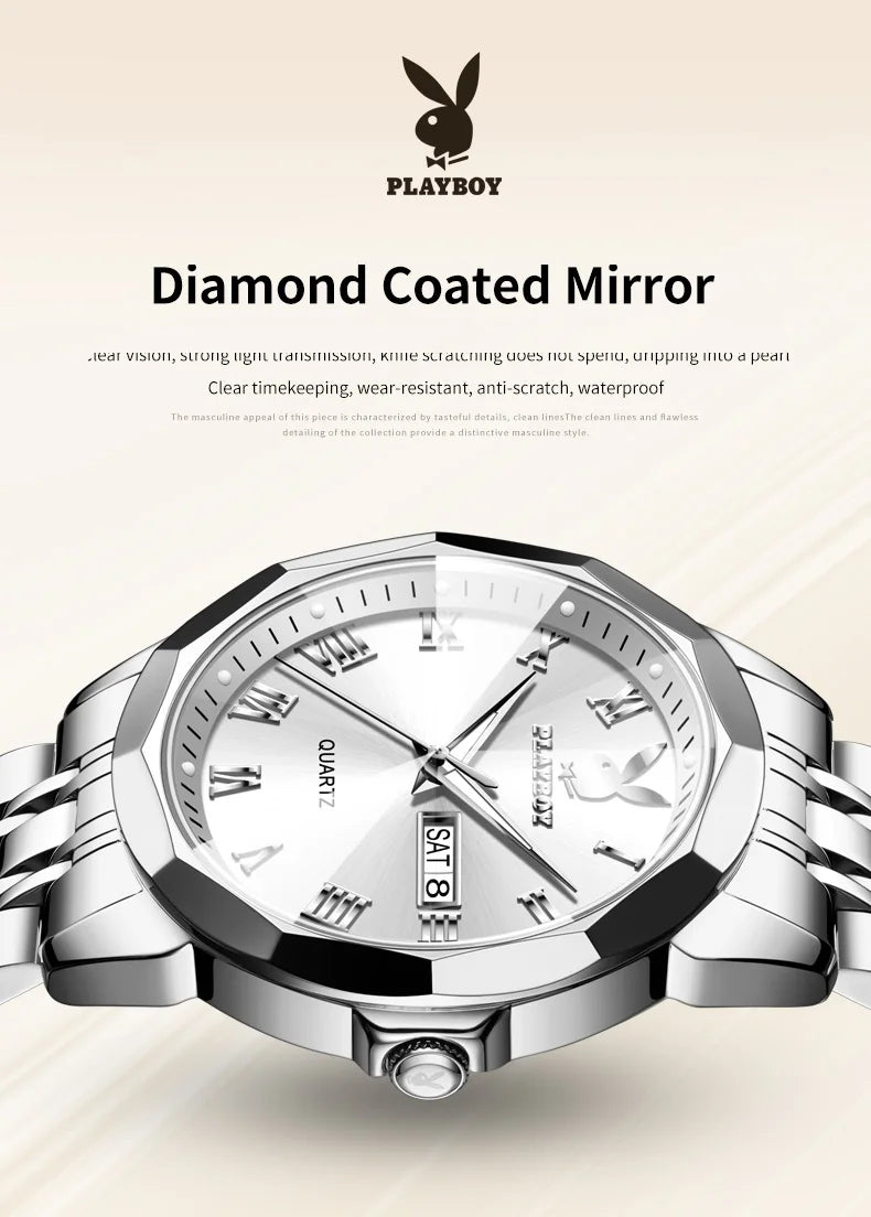 Stainless Steel Quartz Waterproof Wrist Watch for Men