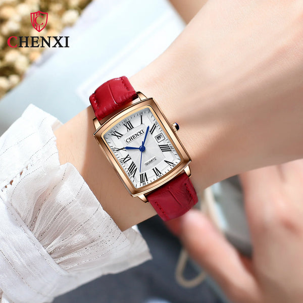 Leather Square Quartz Watch for Women