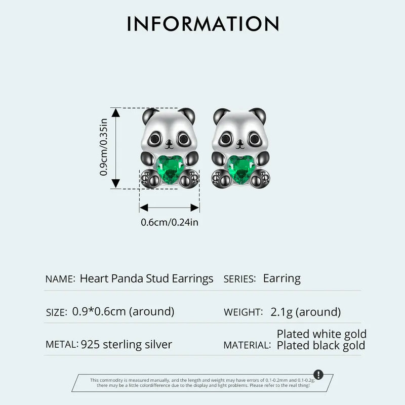 Sterling Silver Panda Stud Earrings for Women