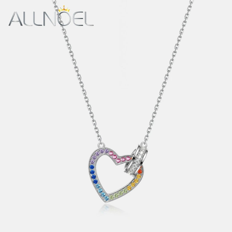 Sterling Silver Rainbow Zircon Heart Pendant for Women