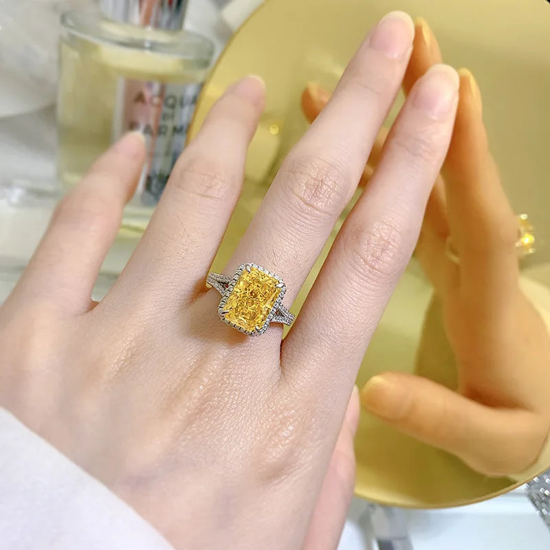 925 Sterling Silver Yellow Pink High Carbon Diamond Engagement Ring for Women