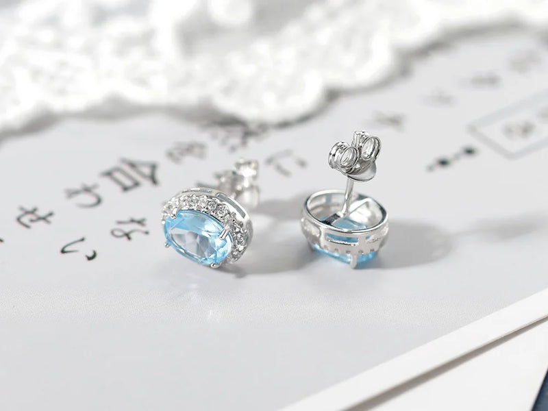 925 Sterling Silver Blue Topaz Earrings for Women