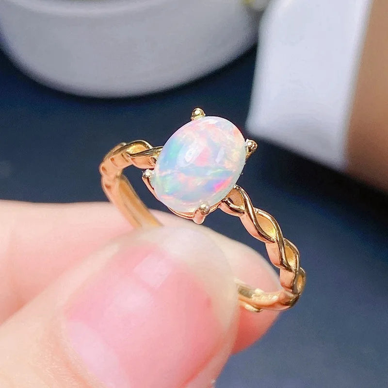 sterling silver 6x8mm opal ring for women