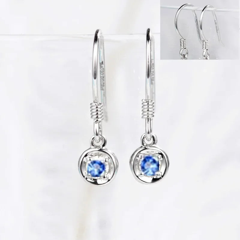 18k White Gold Blue Sapphire Drop Earrings for Women