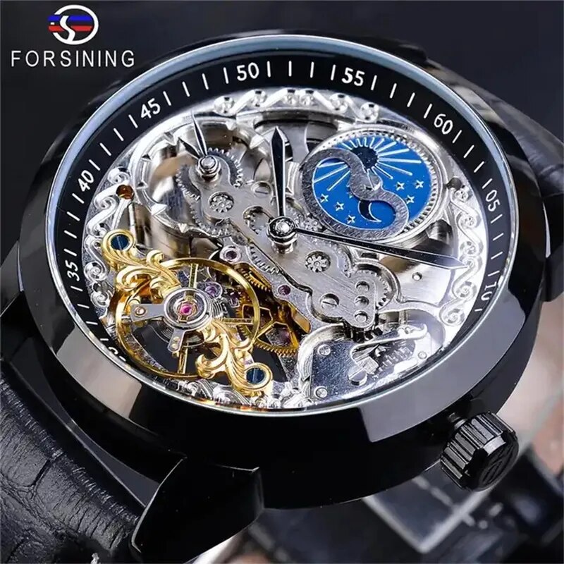 Stainless Steel Moon Phase Automatic Mechanical Watch for Men