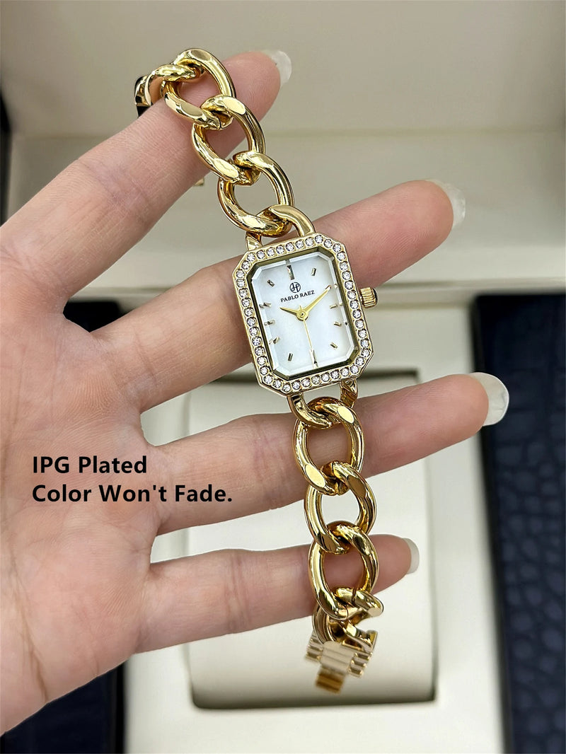 Elegant Yellow Gold Diamond Wristwatch for Women – High Quality Luxury Timepiece for Casual Dress.