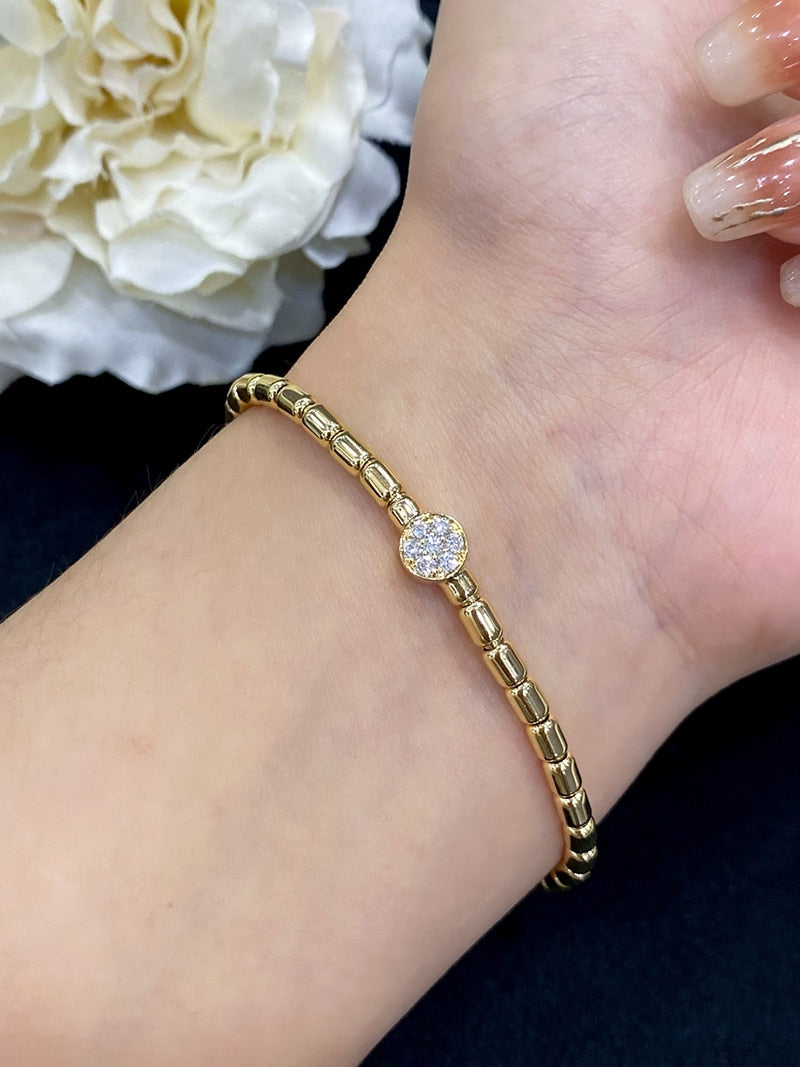 18K Yellow Gold Natural Diamond Bamboo Shape Bracelet for Women
