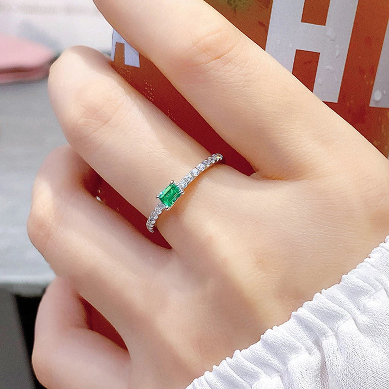 Sterling Silver Emerald Diamond Baguette Rings for Ladies