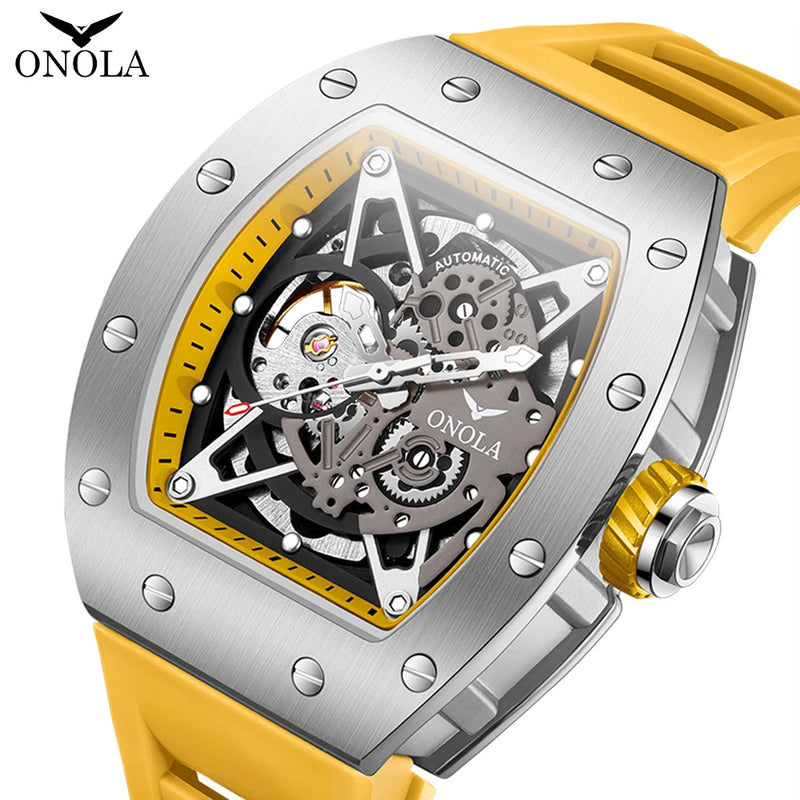 Stainless Steel Hollow Automatic Mechanical Watch for Men