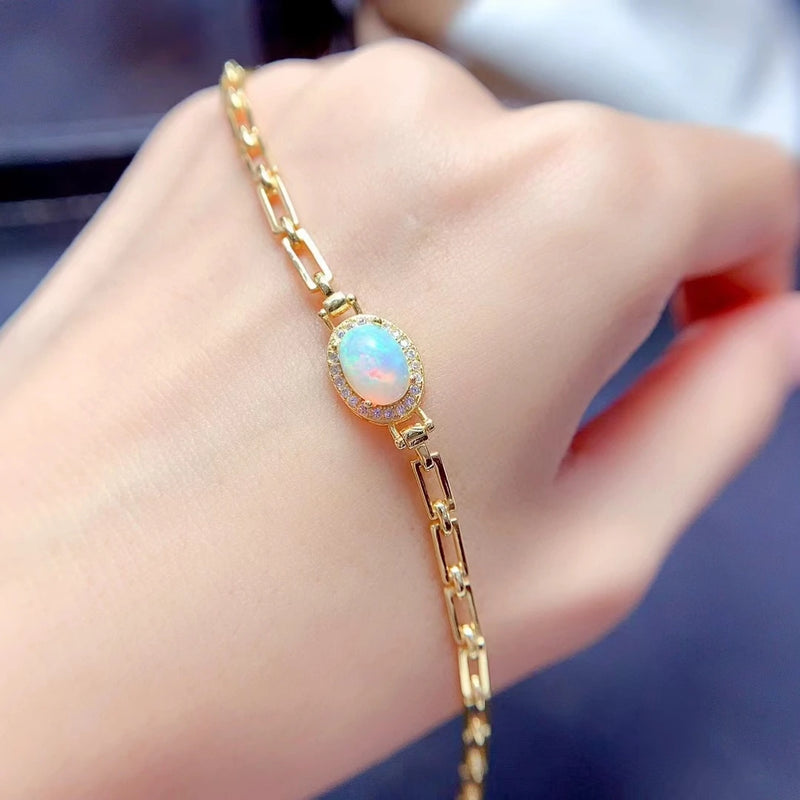 925 Sterling Silver Natural Opal Bracelet for Women