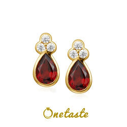 Sterling Silver Gold-Plated Red Garnet Zircon Stud Earrings for Women