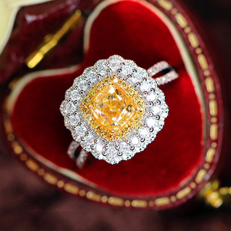 18K White Gold Real Yellow Diamond Court Style Wedding Ring for Women