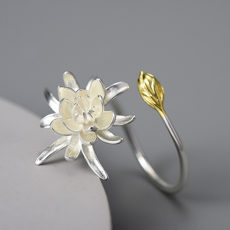 925 Sterling Silver Night-Blooming Cereus Flower Adjustable Ring for Women