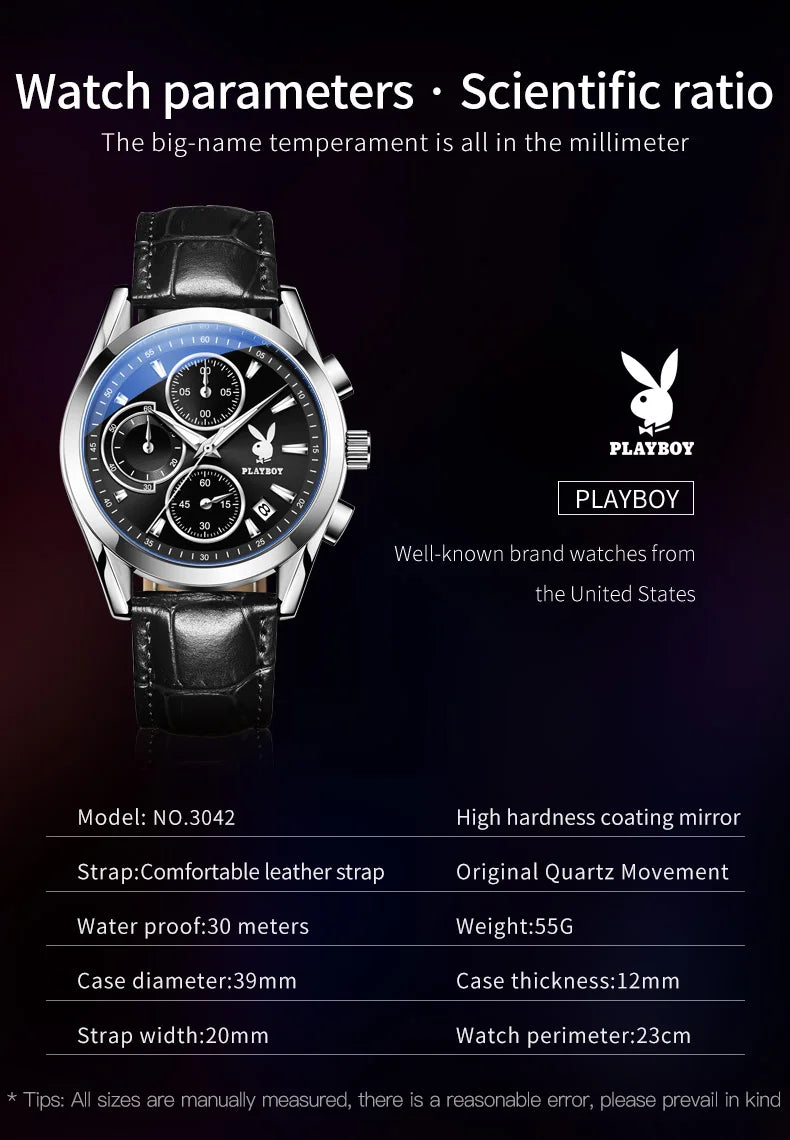 Leather Multifunction Quartz Watch for Men