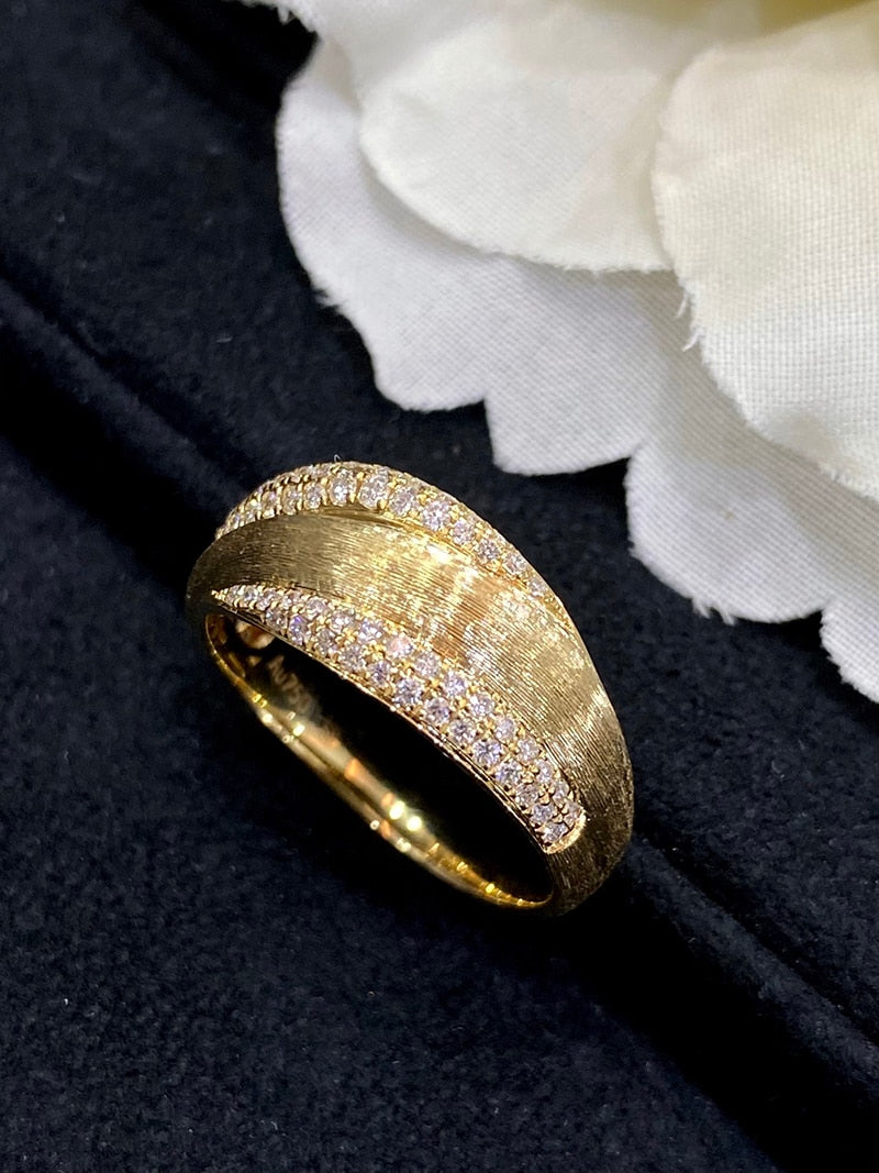 18K Yellow Gold Natural Diamond Skinny Tie Ring for Women