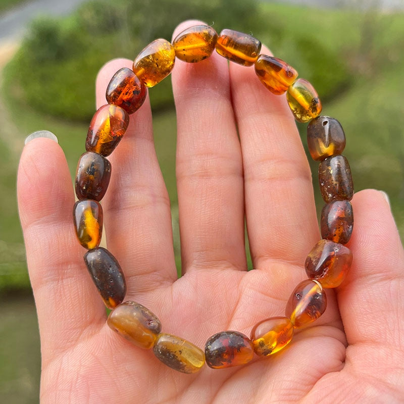 Sterling Silver Natural Amber Bracelet for Unisex