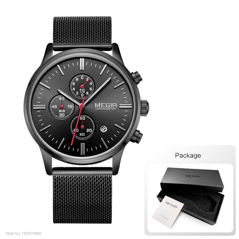 Stainless Steel Quartz Watch with Mesh Band for Men