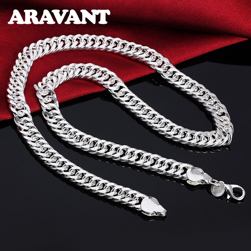 Sterling Silver 10MM Chain Necklace and Bracelet Set for Men and Women