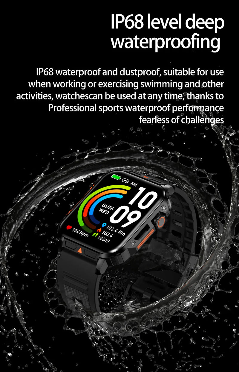 Smartwatch with 1.95 Inch Screen, Health Monitoring, IP68 Waterproof, Suitable for Men and Women